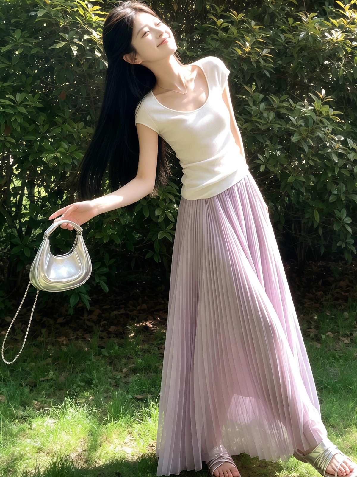 있음 도착 부드러운 바람 광장 칼라 니트 티셔츠 맨위 하이웨이스트 플리츠 반신 스커트 두 조각 여성 세트 여름