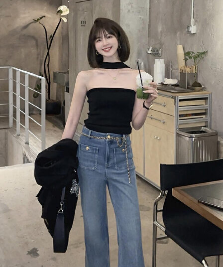 있음 도착 고유 한 아름다운 행침 목 캐미솔 외출용 여름 순수한 욕망 몸매 가꾸기 슬림해 보이는 몸매 가꾸기 슬림해 보이는 여성