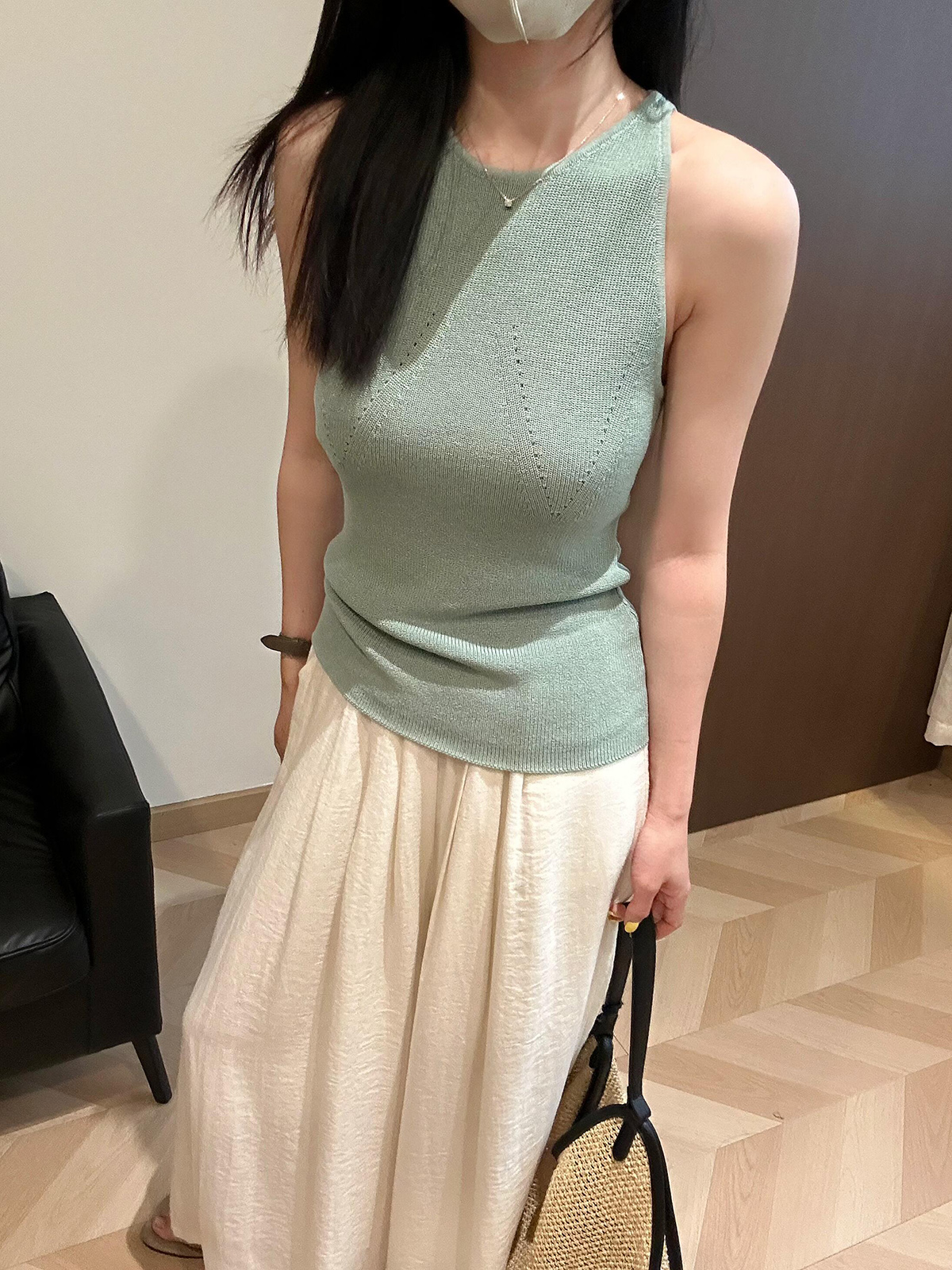 있음 도착 한 부서 디자인 센스 홀로우 아웃 니트 아마 조끼 여성 아모이 Chic 몸매 가꾸기 슬림해 보이는 민소매 맨위