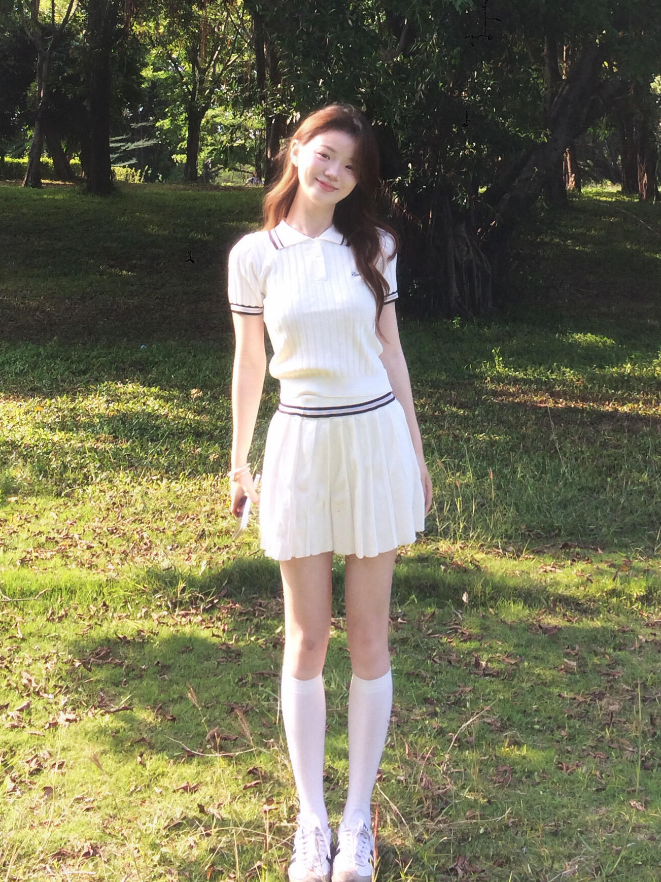있음 도착 미니멀리즘 자수 POLO 칼라 니트 반팔 티셔츠 여성 여름 새로운 학원 스타일 캐주얼 투피스 세트