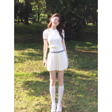 批发已到货 简约刺绣polo领针织短袖t恤女夏季新款学院风休闲两件套