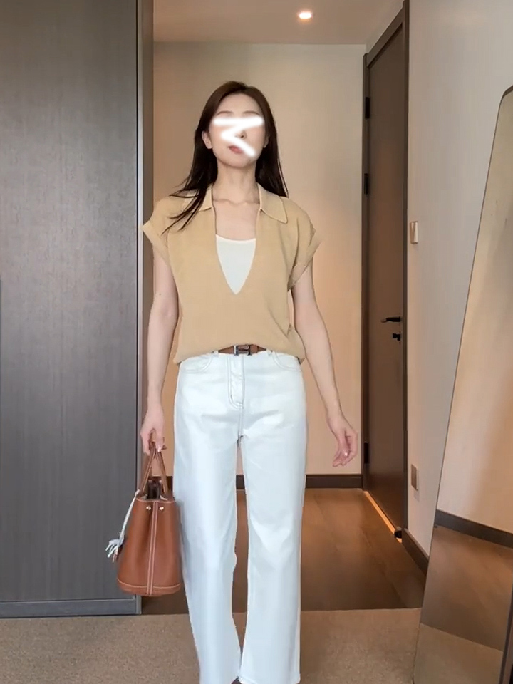 있음 도착 프랑스식 POLO 칼라 페이크 레이어드 니트 반팔 티셔츠 여성 여름 자이언트 잘 생긴 ~ 중 작은 대중 맨위