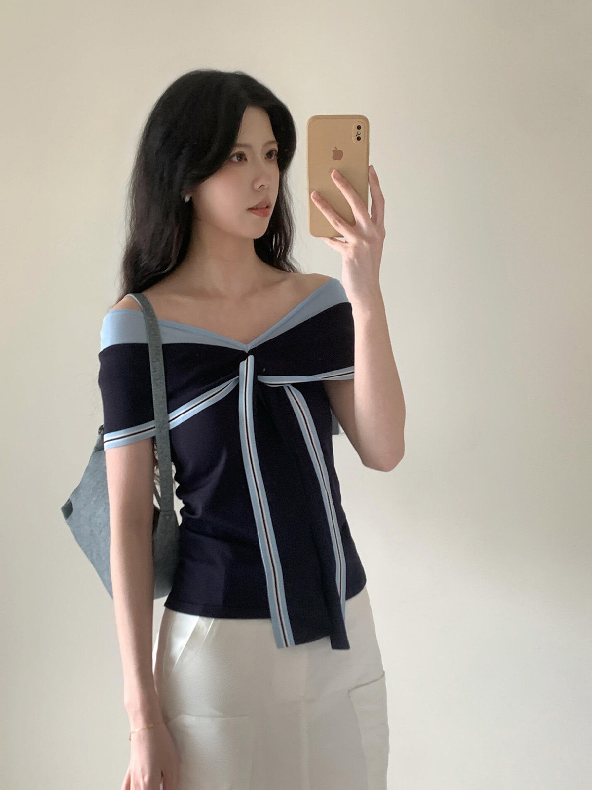 있음 도착 해군 칼라 민소매 아코디언 니트 스웨터 여성 여름 고급 센스 느긋한 몸매 가꾸기 프랑스식 화이트 맨위