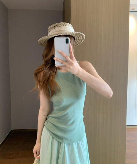 있음 도착 한 부서 디자인 센스 홀로우 아웃 니트 아마 조끼 여성 아모이 Chic 몸매 가꾸기 슬림해 보이는 민소매 맨위
