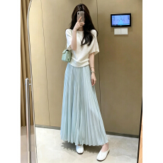 批发已到货 浪漫革命蓝色压皱百褶裙女三宅风重工松紧腰垂感半身裙