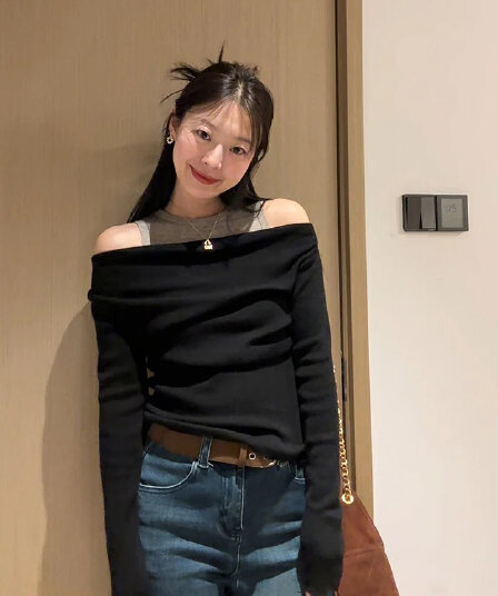 있음 도착 쉬운 스택 가져 가라. 흔들다 칼라 페이크 레이어드 배색 패치워크 기본 셔츠 꼬집기 허리 품격 다용도 맨위