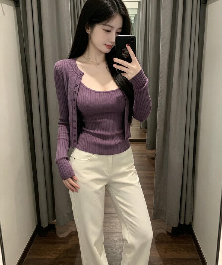 있음 도착 이른 가을 핫걸 니트 슬립 오픈 가디건 봄 소녀 조기 봄 인사이드 가져 가라. 재킷 한 부서 착용 가져 가라. 쇼트 스타일