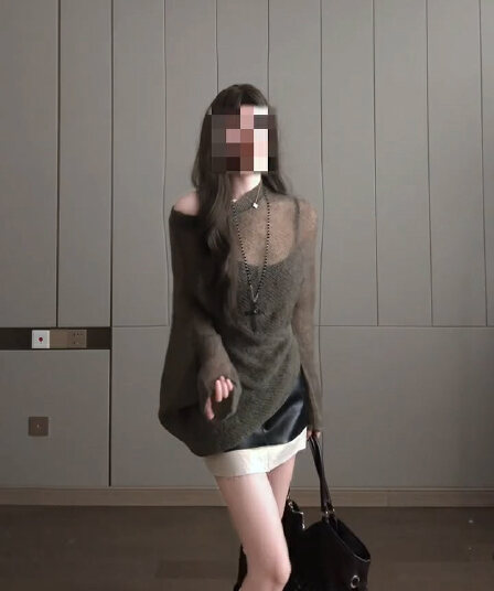 있음 도착 바람 느긋한 느슨함 센스 비스듬한 어깨 홀로우 아웃 디자인 루즈핏 다용도 니트 긴 소매 블라우스 오프숄더 풀오버