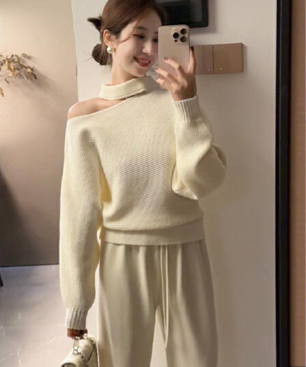 있음 도착 프랑스식 비스듬한 어깨 행침 목 니트 기본 셔츠 여성 가을 겨울 스웨터 인사이드 가져 가라. 품격 작은 맨위 여성 겨울