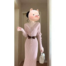 已到货 心动情书秋季韩系性感辣妹名媛气质V领针织连衣裙秋冬女