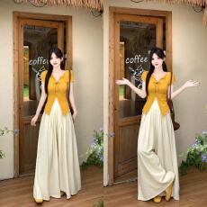 批发实拍大码女<b class='q'>装</b>2026夏季新款法式V领系带显瘦上衣+高腰宽松阔腿<b class='q'>裤</b><b class='q'>潮</b>