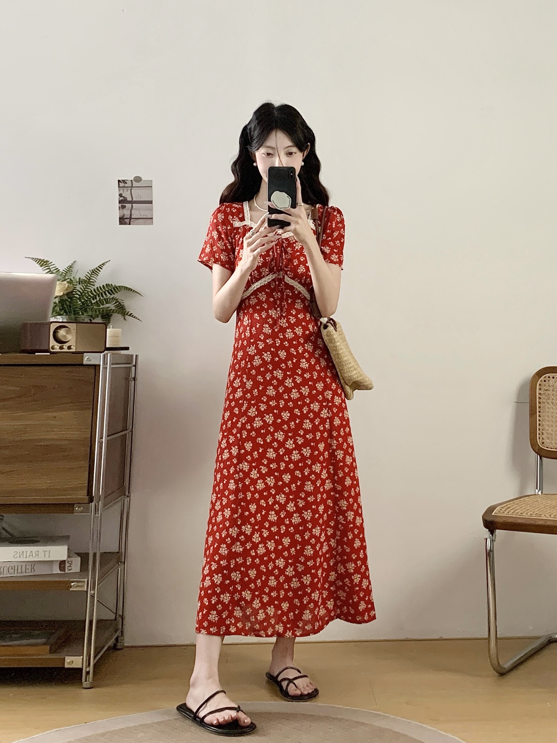 MY11390# 大码女装夏季新款时尚洋气百搭甜美印花修身显瘦连衣裙女裝貨...