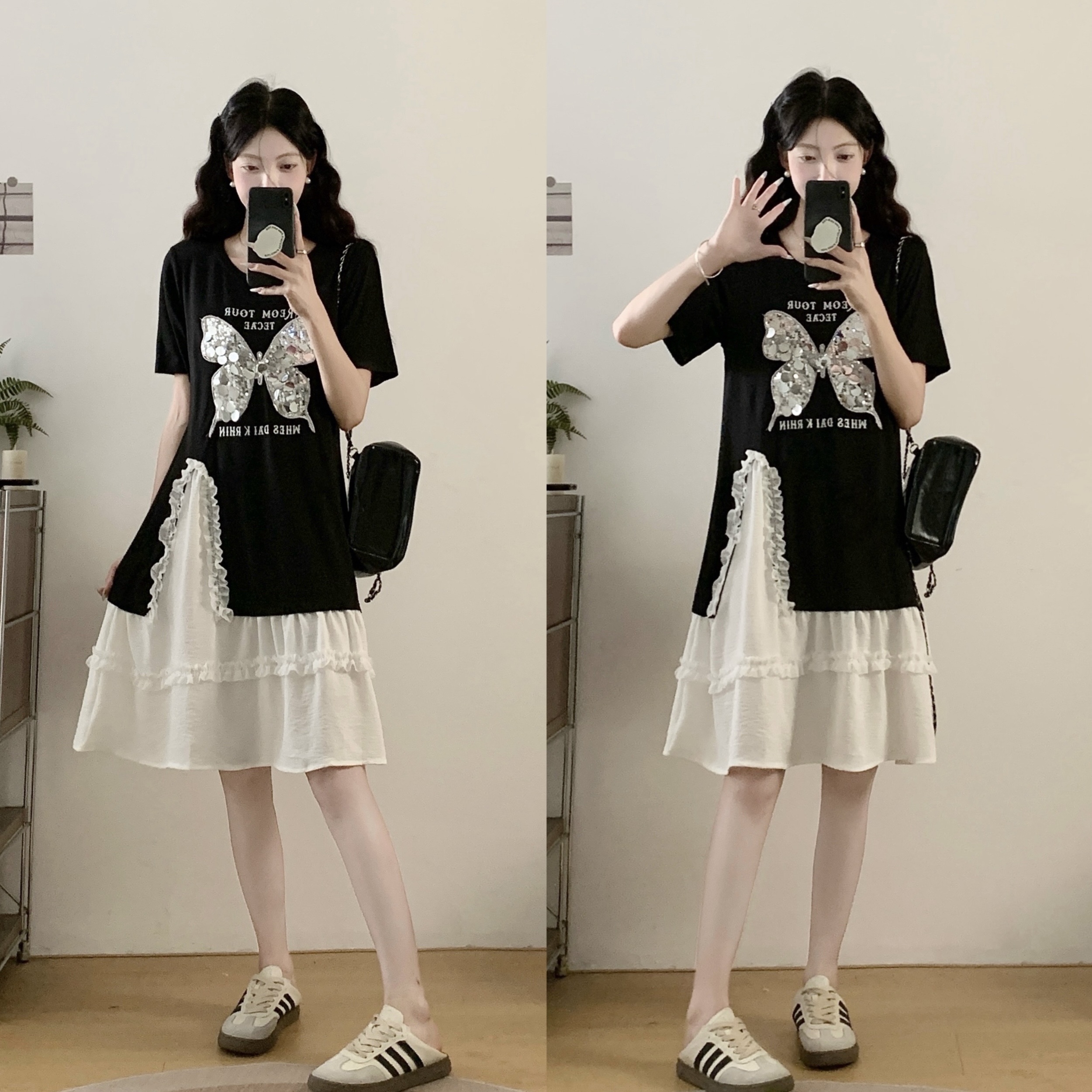 MY11382# 大码女装夏季新款时尚洋气字母印花蝴蝶宽松显瘦连衣裙女裝貨...
