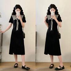 批发实拍<b class='q'>大码</b><b class='q'>女装</b>2026夏季新款韩版通勤时尚条纹披肩领宽松显瘦连衣裙