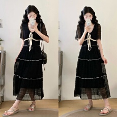 批发实拍大码<b class='q'>女</b>装2026夏季新款法式高级感气质时尚拼接撞色显瘦<b class='q'>连衣裙</b>