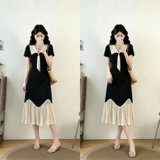 批发实拍<b class='q'>大码</b>女装2026新款夏季法式复古赫本风撞色拼接显瘦气质连衣裙