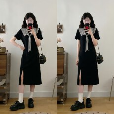 批发实拍<b class='q'>大码</b><b class='q'>女</b>装2026夏季新款韩版通勤时尚条纹披肩领宽松显瘦<b class='q'>连衣裙</b>