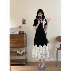 批发实拍<b class='q'>大码</b>女装2026夏季新款法式气质波点拼接收腰显瘦赫本风连衣裙