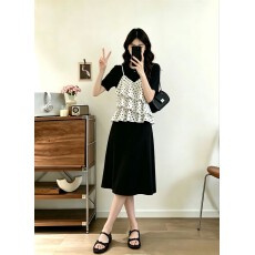 批发实拍大码女装2026夏季韩系温柔风蛋糕层拼接波点显瘦遮肉连衣裙