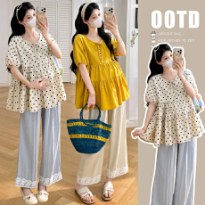 批发实拍现2026孕妈夏季法式韩版<b class='q'>休闲</b>百搭衬衣＋花边蕾丝裤子