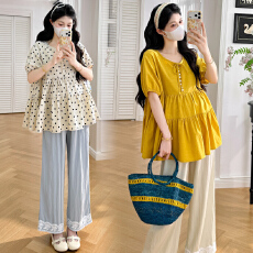 批发实拍现2026孕妈夏季法式韩版<b class='q'>休闲</b>百搭衬衣＋花边蕾丝裤子