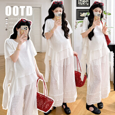 批发实拍2026春夏孕妇套装新款拼接上衣+裤子套装时尚宽松慵懒风