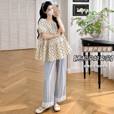 批发实拍现2026孕妈夏季法式韩版休闲百搭衬衣＋花边蕾丝裤子