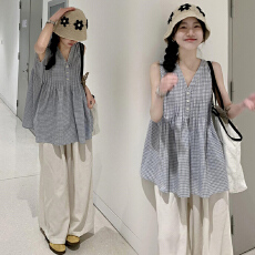 批发2026孕妇装新款小清新减龄无袖格纹背心
