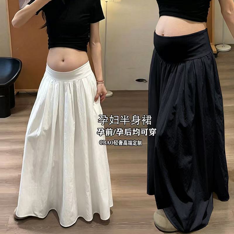 지금 임산부 2026 새로운 자이언트 잘 생긴 화이트 한 마디 반신 롱 스커트 여름 표지 고기 슬림해 보이는 하이웨이스트 우산 치마