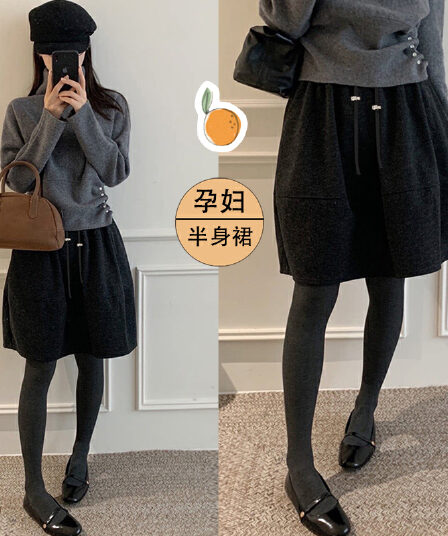 지금 임산부 새로운 클래스 그룹 가을 겨울 회색 미니 스커트 표지 고기 모직 꽃밭 반신 스커트