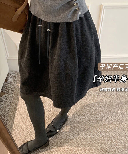 지금 임산부 새로운 클래스 그룹 가을 겨울 회색 미니 스커트 표지 고기 모직 꽃밭 반신 스커트