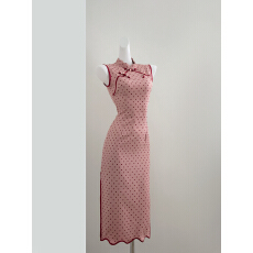 批发粉色波点<b class='q'>旗袍</b>2026新款<b class='q'>夏季</b>改良年轻款少女新中式无袖日常可穿长裙