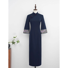 批发秋<b class='q'>冬</b>新款改良旗袍新中式女中长款高雅显瘦收腰气质连衣裙