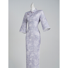 批发新中式国风紫色倒大袖旗袍苏州2026新款<b class='q'>秋</b>季连衣裙绝美漂亮日常