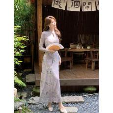批发如梦新中式改良旗袍女2026早<b class='q'>秋</b>新款复古蝴蝶印花网长袖连衣裙