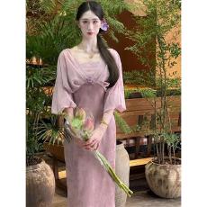 批发紫波仙子新中式国风紫色改良旗袍2026早<b class='q'>秋</b>仙气飘飘显瘦连衣裙