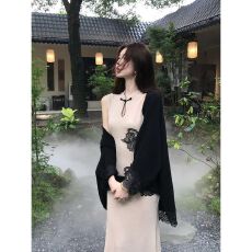 批发2026初<b class='q'>秋</b>新款新中式无袖旗袍针织高级感连衣裙长裙开衫两件套套装