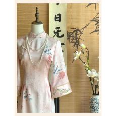 批发粉子黛早<b class='q'>秋</b>新中式粉色改良旗袍倒大袖收腰气质国风连衣裙长款