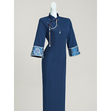 批发蓝色复古民国风秋季旗袍女新中式2026新款高端大气上档次