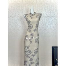 批发沉香2026年<b class='q'>秋</b>季新款单层茶色无袖单层后拉链款日常可穿旗袍女