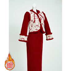 批发红色旗袍2025新款冬季加绒加厚两件套新中式订婚新年拜年服日常