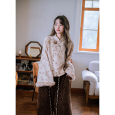 批发【焦糖栗子】<b class='q'>复古</b>花卉提花新中式上衣秋冬保暖外套阔腿裤女