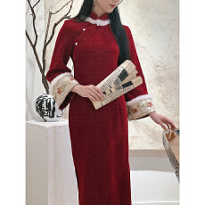批发向满冬季旗袍红色新娘秋冬女新中式<b class='q'>敬酒</b><b class='q'>服</b>订婚加厚结<b class='q'>婚礼</b><b class='q'>服</b>拜年<b class='q'>服</b>