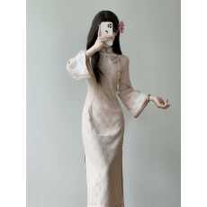 批发粉色旗袍2025新款年轻款少女国风<b class='q'>连衣裙</b>秋季加厚款改良新中式日常