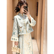 批发2025秋冬新款清冷感日常可穿改良汉服新中式国风外套马面裙两件套