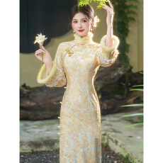 批发国风旗袍_新中式绝美年轻倒大袖加绒2025冬<b class='q'>复古</b>收腰保暖_