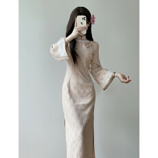 批发粉色旗袍2026新款年轻款少女国风连衣裙<b class='q'>秋</b>季加厚款改良新中式日常