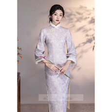 批发冬季旗袍冬装新款加绒加厚冬天改良年轻款日常新中式连衣裙倒大袖
