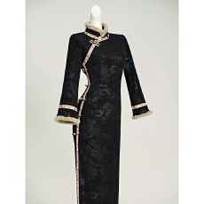 批发复古2025新款加绒新中式旗袍黑色<b class='q'>秋</b>冬显瘦气质日常可穿绝美