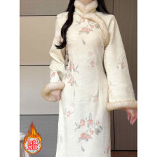 批发2025年冬季新款高端气质改良旗袍复古修身少女长袖新中式加绒加厚